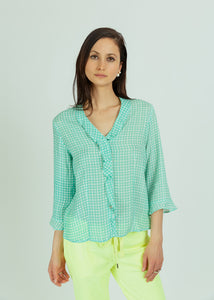 Dr. Bloom Turquoise Dot Ruffle Top
