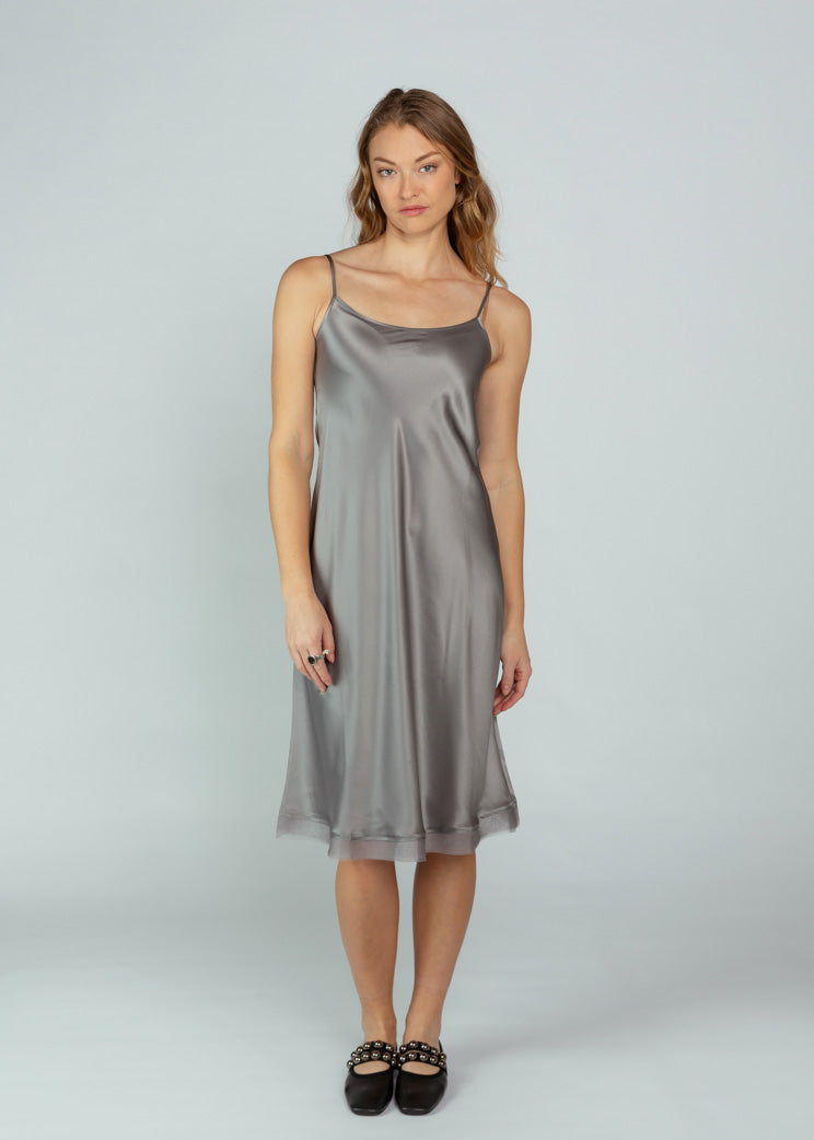 white christmas dresses Brazeau Tricot Grey Classic Slip with Organza at Baby & Company