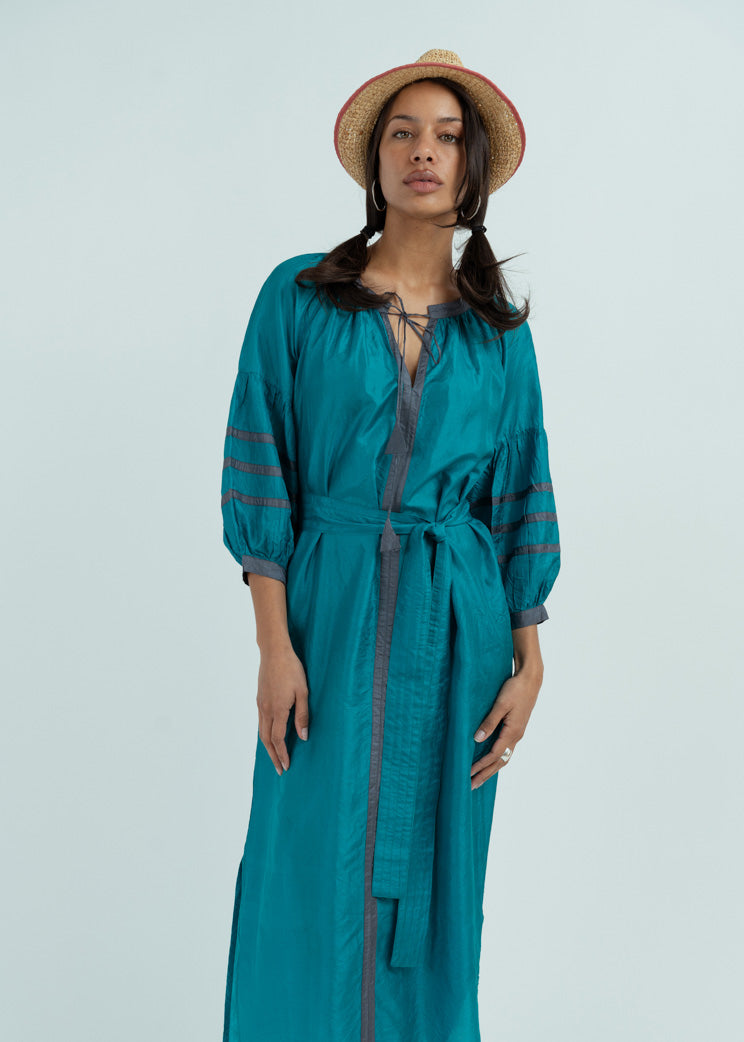 Anandi Joshi Turquoise Silk Peasant Dress at Baby & Company