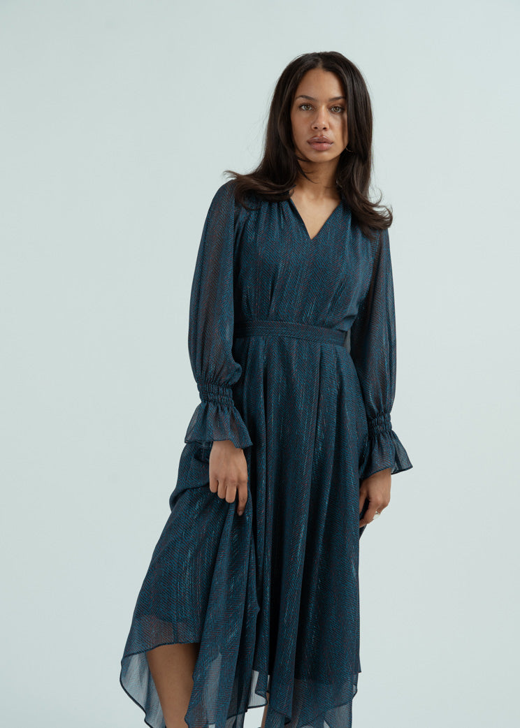 dress peacock blue Nora Noh Peacock Blue Herringbone Dress at Baby & Company