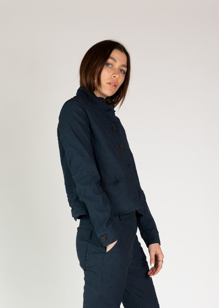 Aequamente Navy Cotton Linen Wrinkle Jacket