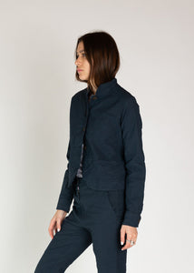 Aequamente Navy Cotton Linen Wrinkle Jacket