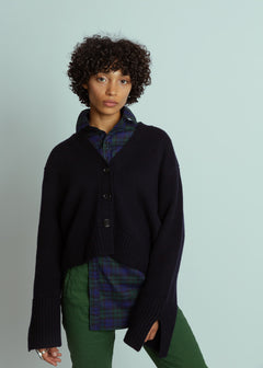 Allude Navy Wool Cashmere Cardigan