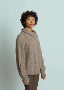 Allude Beige Cable TNeck Sweater