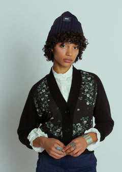 Antipast Black Floral Knit Wool Cardigan