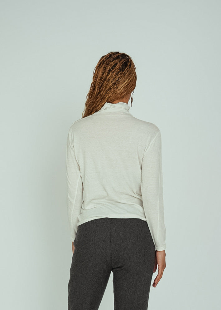 Pas de Calais Ivory Cotton Wool Rib Turtleneck