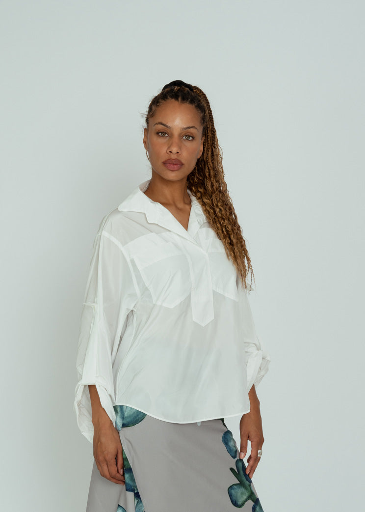 Odeeh White Taffeta Button Front Shirt