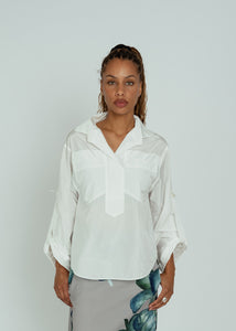 Odeeh White Taffeta Button Front Shirt