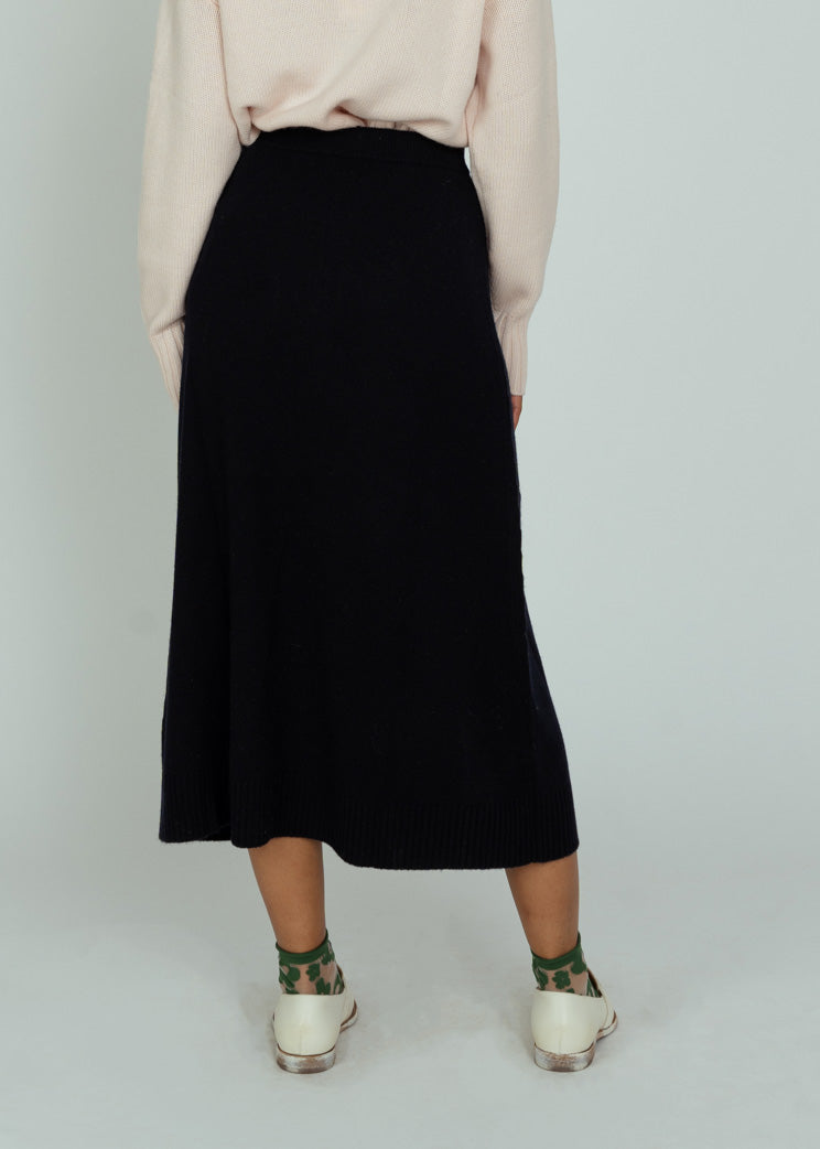 Allude Navy Wool Cashmere Sweater Knit Skirt