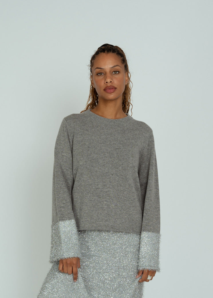 Allude Silver Tinsel Trim Sweater