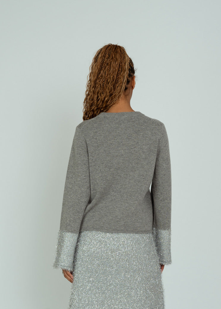 Allude Silver Tinsel Trim Sweater