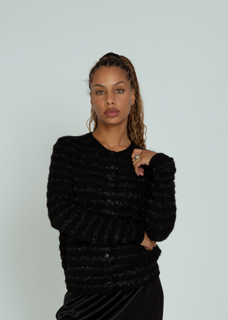 Allude Black Tinsel Knit Cardigan Sweater