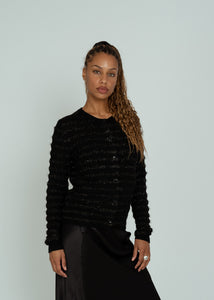 Allude Black Tinsel Knit Cardigan Sweater