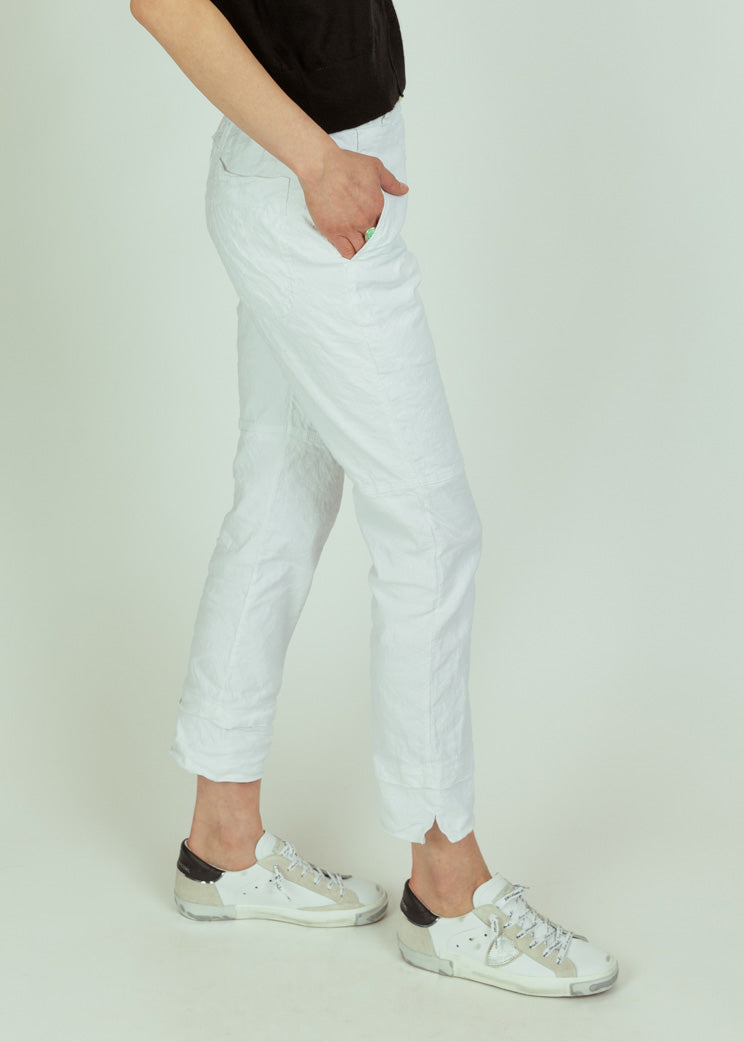 Aequamente White Cotton Wrinkle Pant