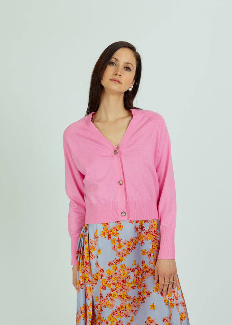 Allude Pink Wool Cashmere Cardigan