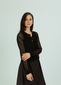 Allude Black Wool Cashmere Mesh Cardigan