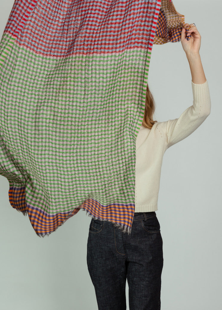 Epice Green/Red Mix Check Wool Scarf