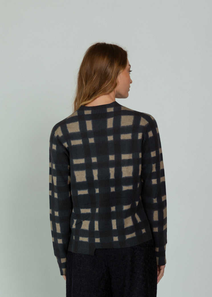 Antipast Navy Wool Cashmere Check Pullover