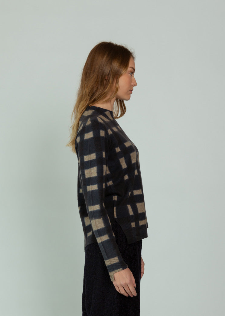 Antipast Navy Wool Cashmere Check Pullover