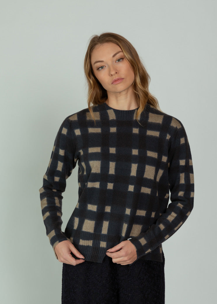 Antipast Navy Wool Cashmere Check Pullover