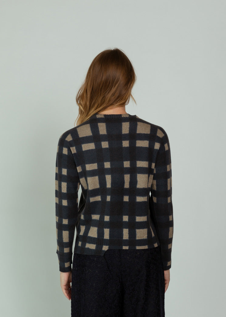 Antipast Navy Wool Cashmere Check Cardigan