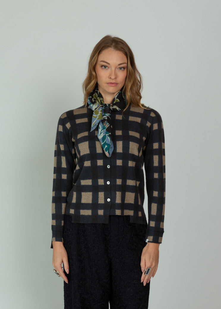 Epice Black Wool Silk Cashmere Flowers Bandana