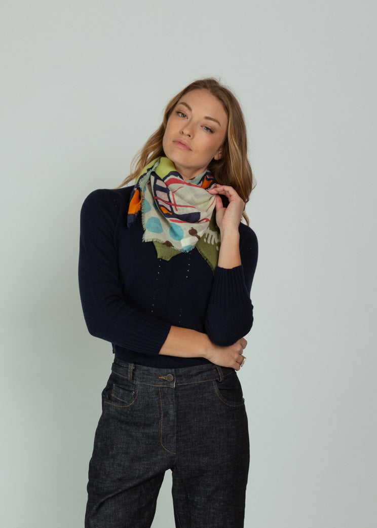 Epice Lime Wool Silk Cashmere Graffiti Bandana