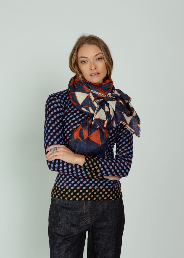 Epice Indigo Wool Origami Scarf