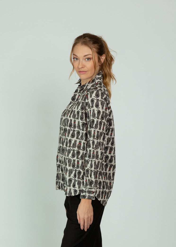 Pas De Calais Ivory Cat Patrol Cotton Shirt