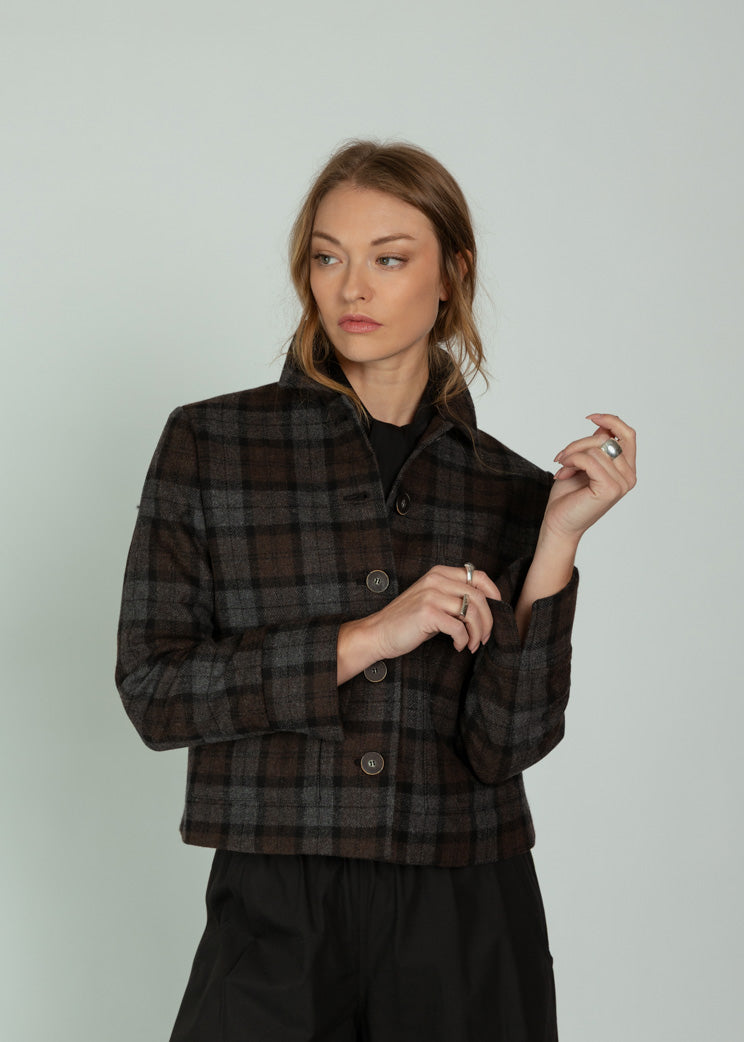 Mona Thalheimer All Brown Plaid Blazer