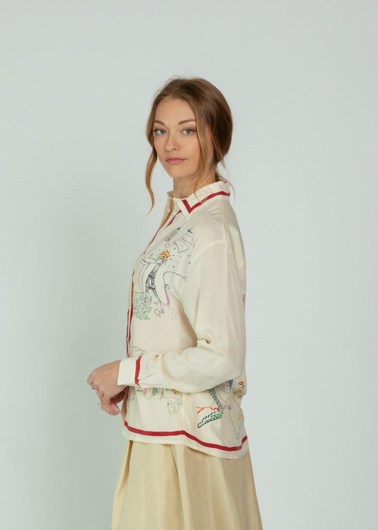 Mii Cream Almaria Print Shirt