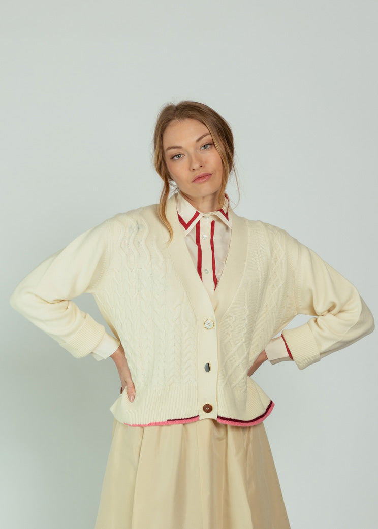 Mii Off White Cable Stitch Dora Cardigan