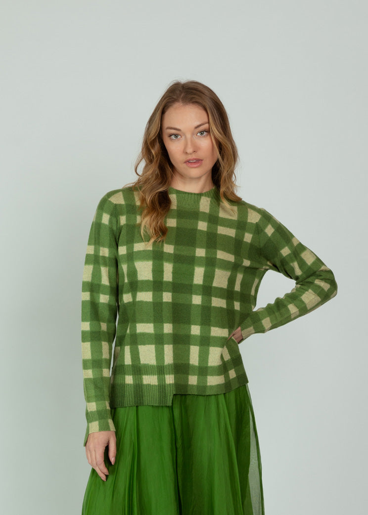 Antipast Green Wool Cashmere Check Pullover
