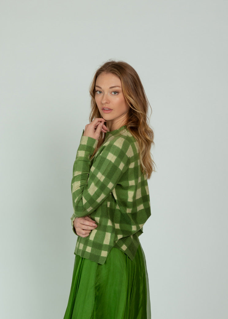 Antipast Green Wool Cashmere Check Pullover