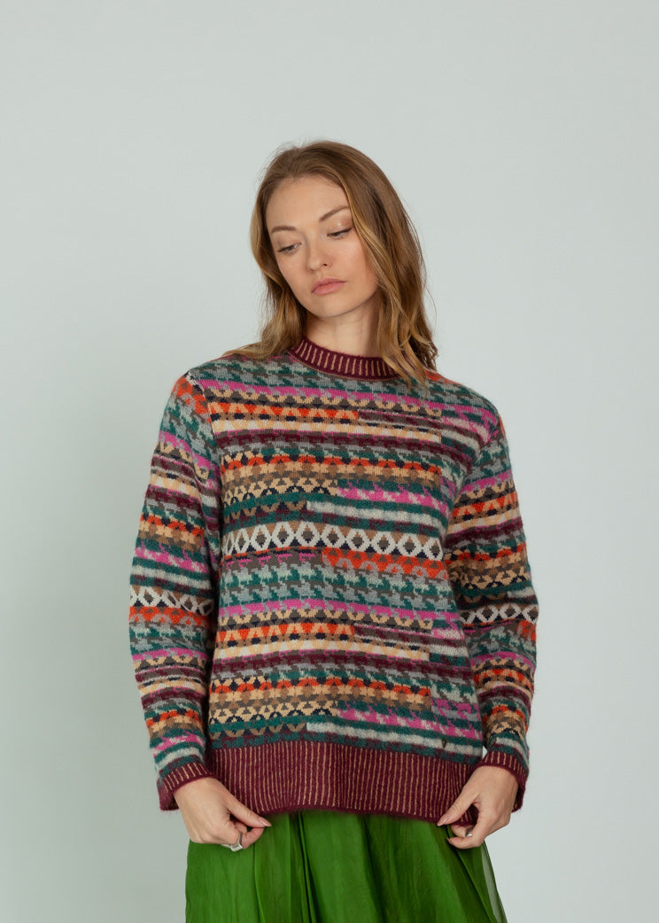 Antipast Multi Color Jacquard Knit Wool Mohair Pullover