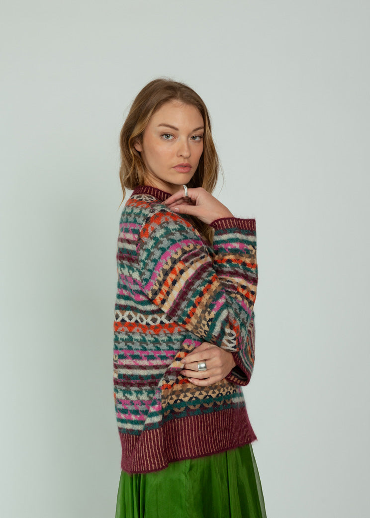 Antipast Multi Color Jacquard Knit Wool Mohair Pullover