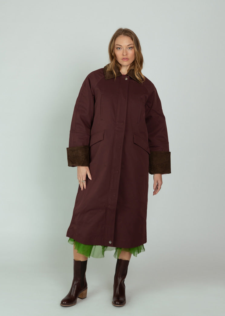 OOFWear Red Brown Long Coat with Corduroy
