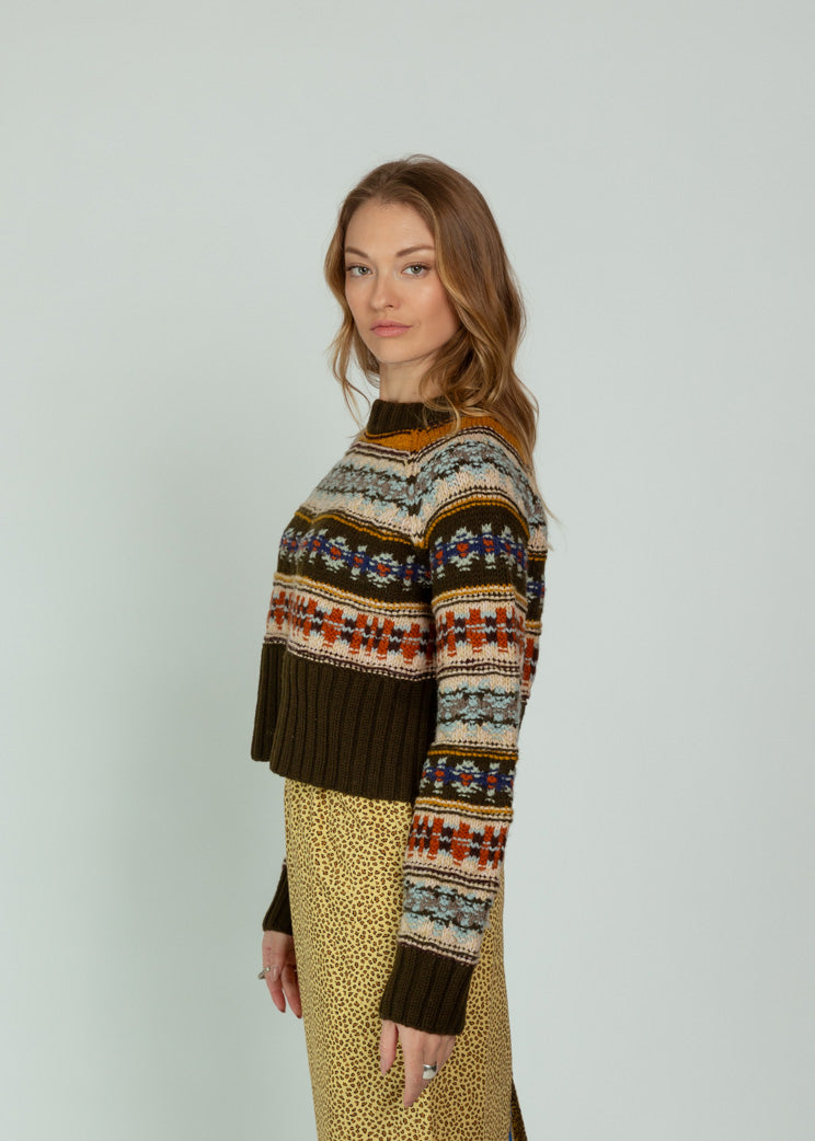 Smythe Olive Stripe Handknit Cropped Sweater