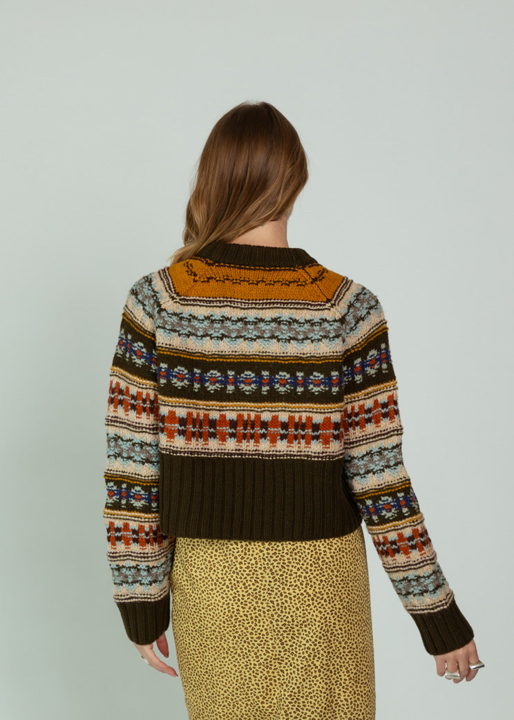 Smythe Olive Stripe Handknit Cropped Sweater