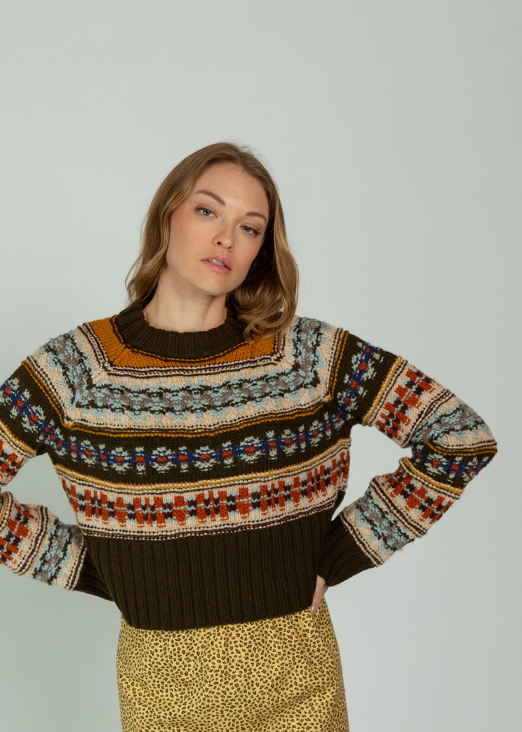 Smythe Olive Stripe Handknit Cropped Sweater