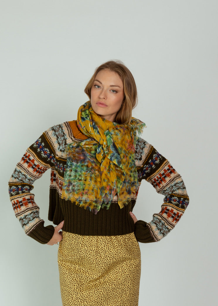 Epice Yellow Floral Wool Shawl