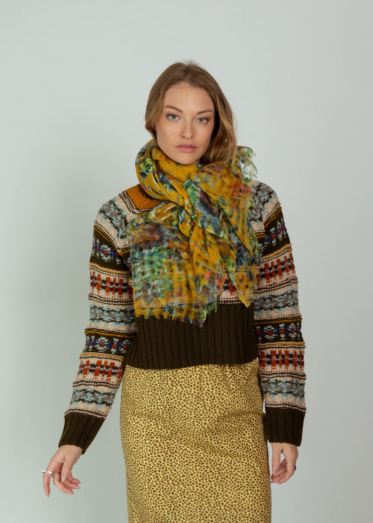 Epice Yellow Floral Wool Shawl