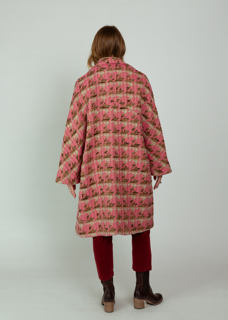 Smythe Pink Houndstooth Swing Coat