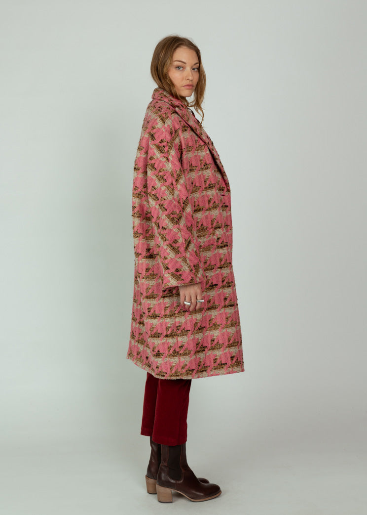Smythe Pink Houndstooth Swing Coat