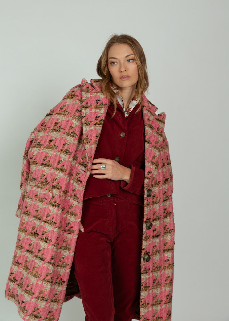 Smythe Pink Houndstooth Swing Coat