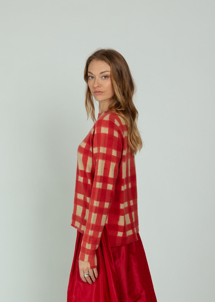 Antipast Coral Wool Cashmere Check Pullover