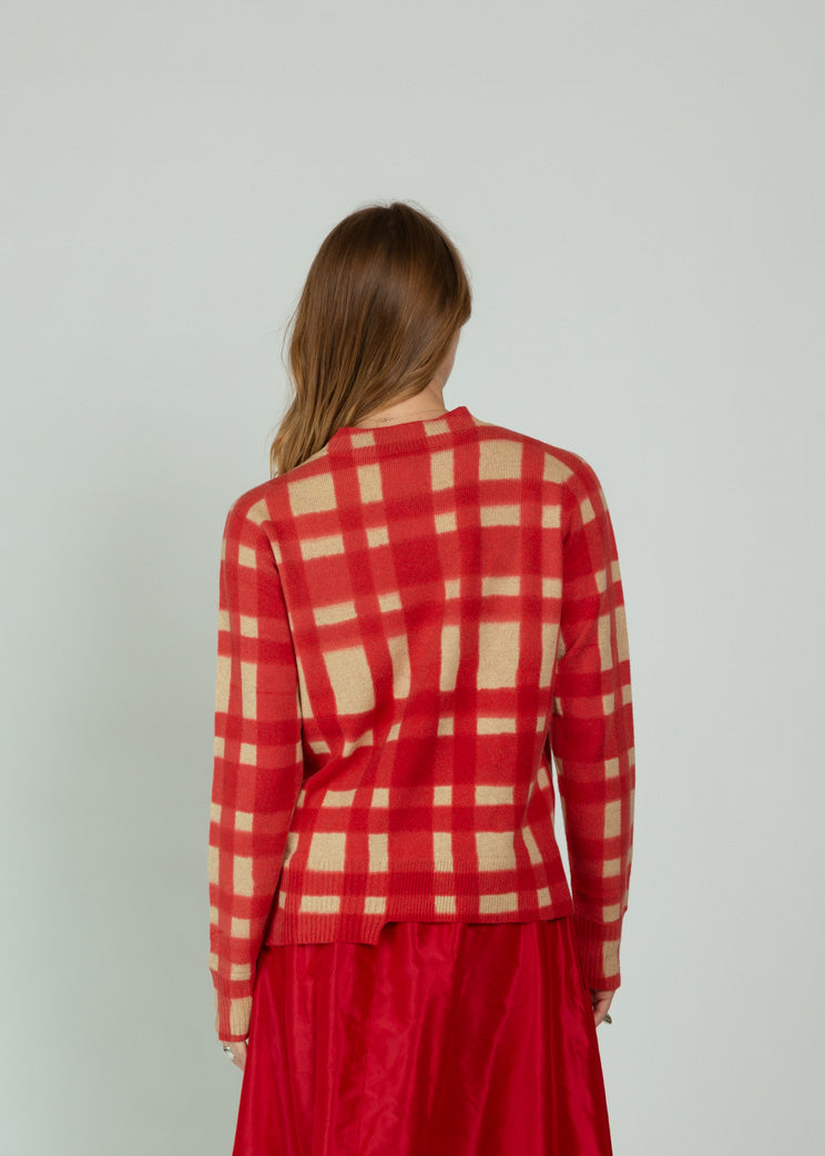 Antipast Coral Wool Cashmere Check Pullover