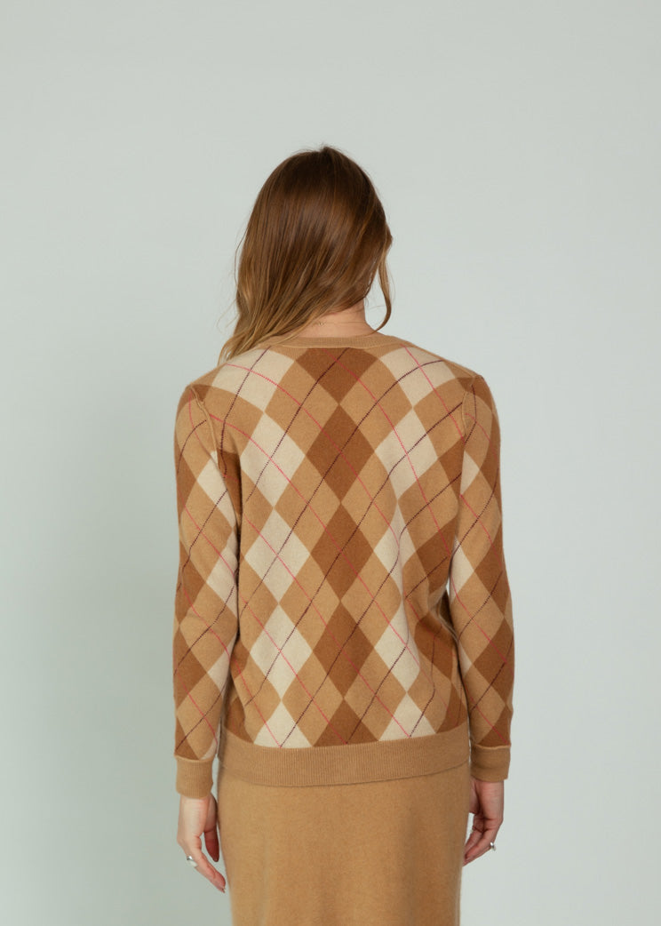 Brazeau Tricot Camel Argyle Cardigan Sweater