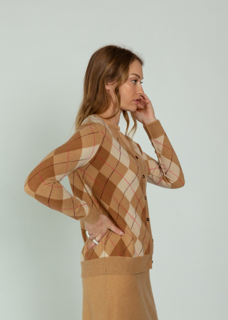 Brazeau Tricot Camel Argyle Cardigan Sweater