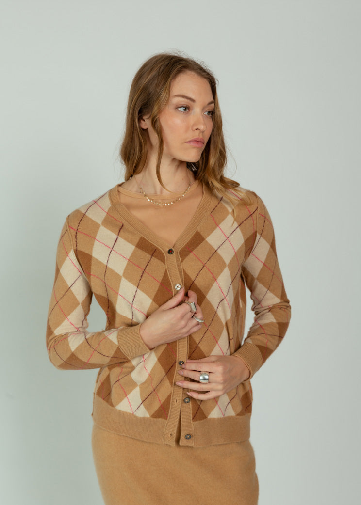 Brazeau Tricot Camel Argyle Cardigan Sweater